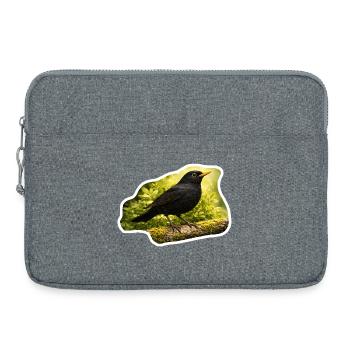 Merle sur branche couverte de mousse - photo nature - Sacoche pour ordinateur portable 15 pouces - gris chiné - Devant