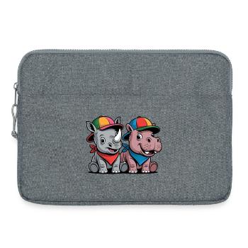 Bébé Rhinocéros & Hippo – Duo d’animaux mignons avec une casquette - Sacoche pour ordinateur portable 15 pouces - gris chiné - Devant