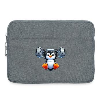 Cute cartoon penguin with dumbbell pull-up head - Laptop bag 15" - heather grey - Front