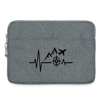 Abenteuerherz mit Kompass, Flugzeug und Bergen - Laptoptasche 15" - Grau meliert - Vorne