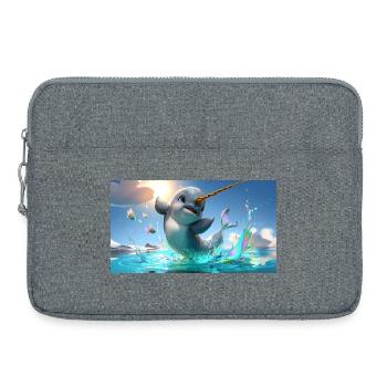 Narwal-Baby mit Gold-Horn springt aus dem Meer - Laptoptasche 15" - Grau meliert - Vorne