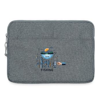 Fishing Paradise: Vintage Illustration with Mountain Lake - Laptop bag 15" - heather grey - Front