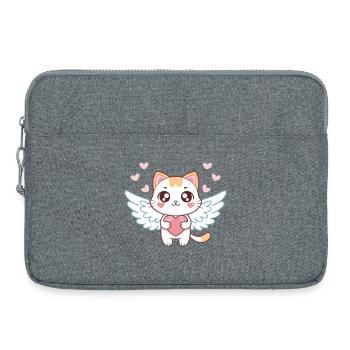 Chat ange cœur pastel - Sacoche pour ordinateur portable 15 pouces - gris chiné - Devant
