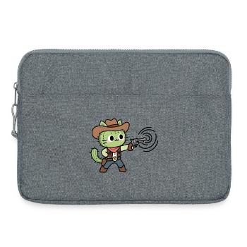 Chat Cowboy Vert avec Pistolet - Sacoche pour ordinateur portable 15 pouces - gris chiné - Devant