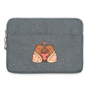 Capybara Couple – Snuggled up with heart motif - Laptop bag 15" - heather grey - Front