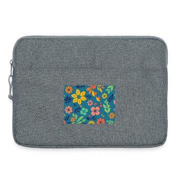 Blumenmuster im Retro-Stil auf Dunkelblau - Laptoptasche 15" - Grau meliert - Vorne