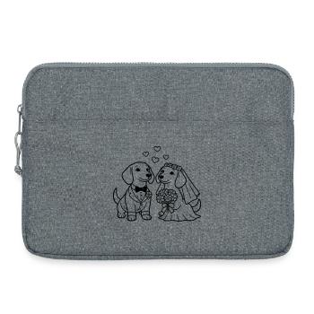 Mariage des teckels Dessin minimaliste au trait - Sacoche pour ordinateur portable 15 pouces - gris chiné - Devant
