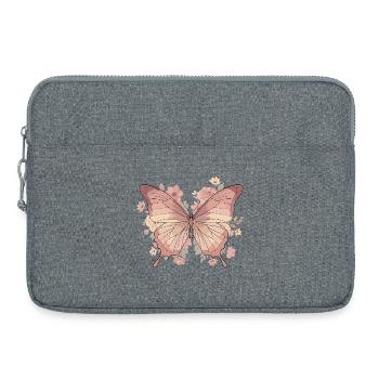 Papillon rose avec des fleurs - Sacoche pour ordinateur portable 15 pouces - gris chiné - Devant