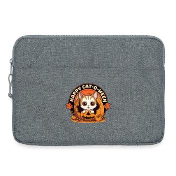Costume de citrouille pour chat d'Halloween, mignon et drôle - Sacoche pour ordinateur portable 15 pouces - gris chiné - Devant