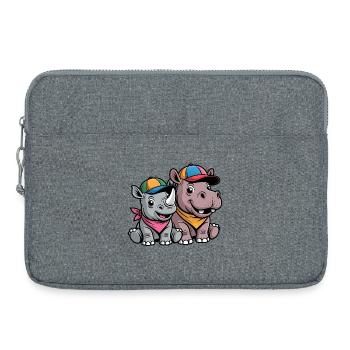 Bébé Rhinocéros et Hippopotame Drôles – Duo d’animaux mignons - Sacoche pour ordinateur portable 15 pouces - gris chiné - Devant