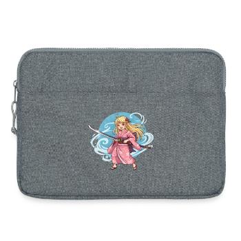 Anime Samurai Girl in Kimono with Katana - Laptop bag 15" - heather grey - Front
