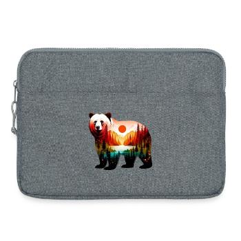 Decorated bear painted with forest landscape - Laptop bag 15" - heather grey - Front