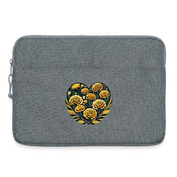 Goldenes Blumenherz auf Schwarz - Laptoptasche 15" - Grau meliert - Vorne