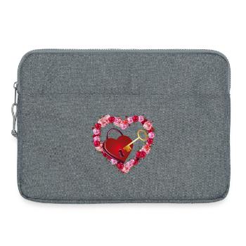 Rose heart with love lock and golden key - Laptop bag 15" - heather grey - Front