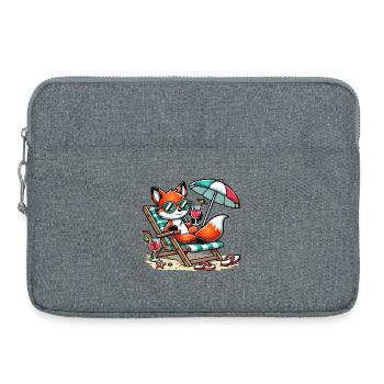 Renard de dessin animé joyeux sur la plage sur une chaise longue - Sacoche pour ordinateur portable 15 pouces - gris chiné - Devant