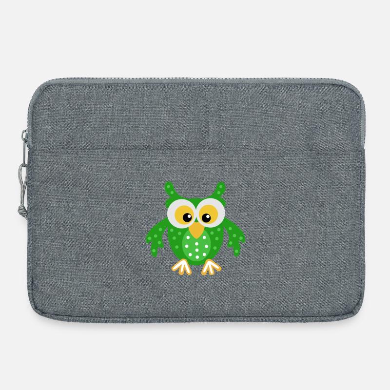 Grüne Eule mit Punkten - Laptoptasche 15" - Grau meliert