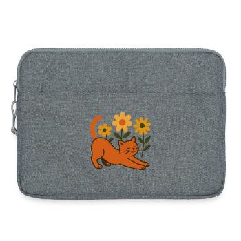 Orangene Katze im Blumenmeer - Laptoptasche 15" - Grau meliert - Vorne