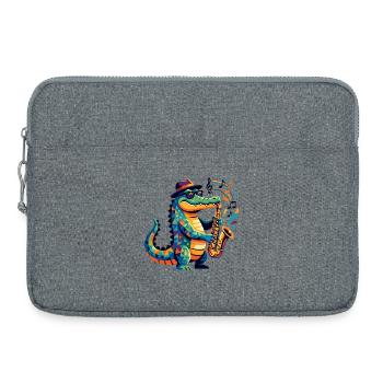 Alligator Jazz Music Saxophone Colorful Shapes Pattern - Laptop bag 15" - heather grey - Front