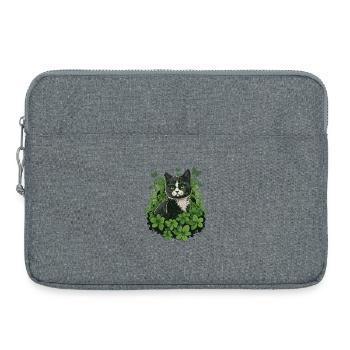 Schwarz-Weiße Katze mit Efeu und Schmetterlingen - Laptoptasche 15" - Grau meliert - Vorne