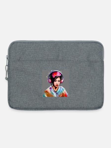 Kopfhörer Geisha Farbexplosion - Laptoptasche 15" - Grau meliert