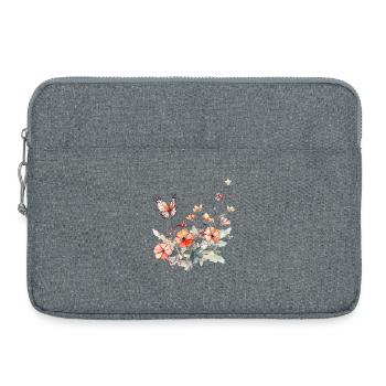 Blumen + Schmetterling - minimal abstrakt - Laptoptasche 15" - Grau meliert - Vorne