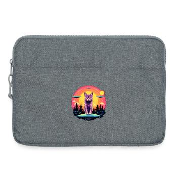 Funny Cat with UFOs Cat Lover Cat - Laptop bag 15" - heather grey - Front