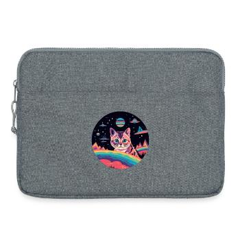 Cat with UFOs in space - Laptop bag 15" - heather grey - Front