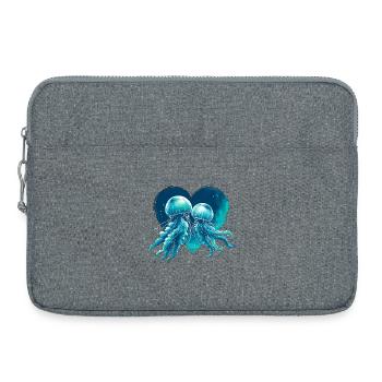 Méduse coeur bleu vert V-Day amour aquarelle - Sacoche pour ordinateur portable 15 pouces - gris chiné - Devant