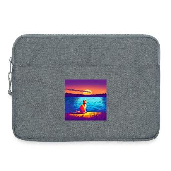 Chat profitant du coucher de soleil - Sacoche pour ordinateur portable 15 pouces - gris chiné - Devant
