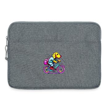 Hund fährt Velo comic style transparent - Laptoptasche 15" - Grau meliert - Vorne