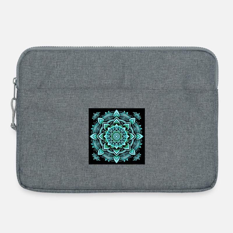 Türkis-Neon-Mandala - Laptoptasche 15" - Grau meliert