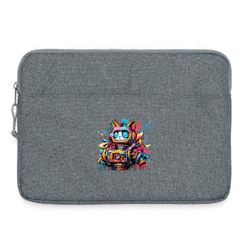Katze gestaltet als Roboter im Comic Graffiti Stil - Laptoptasche 15" - Grau meliert - Vorne
