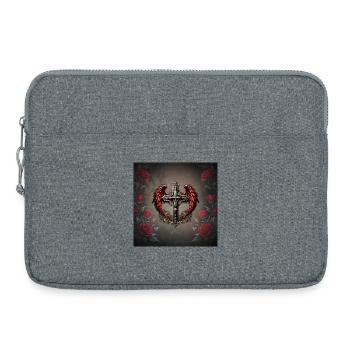 Elegantes dekoratives künstlerisches Kreuz mit Flügeln. - Laptoptasche 15" - Grau meliert - Vorne