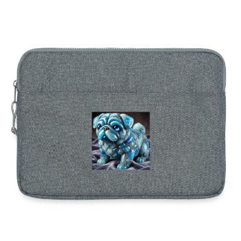 Blauer Kristall-Pug Dekorfigur - Laptoptasche 15" - Grau meliert - Vorne