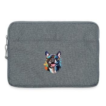 Frenchie with sunglasses - Laptop bag 15" - heather grey - Front