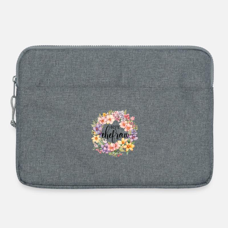 Beste Ehefrau! Floral, personalisierbar - Laptoptasche 15" - Grau meliert