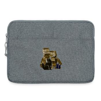 Bücherstapel mit Katze, lesen - Laptoptasche 15" - Grau meliert - Vorne