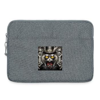 Steampunk-Katze - Laptoptasche 15" - Grau meliert - Vorne