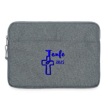 baptême 2025 trempettes de poisson en croix bleu contraste - Sacoche pour ordinateur portable 15 pouces - gris chiné - Devant