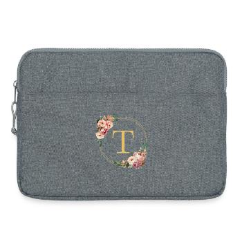 T Monogram, Couronne de fleurs, Personnalisable - Sacoche pour ordinateur portable 15 pouces - gris chiné - Devant