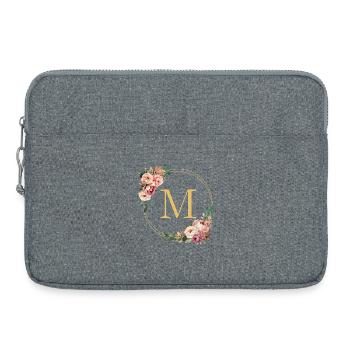 M Monogram, Couronne de fleurs, Personnalisable - Sacoche pour ordinateur portable 15 pouces - gris chiné - Devant