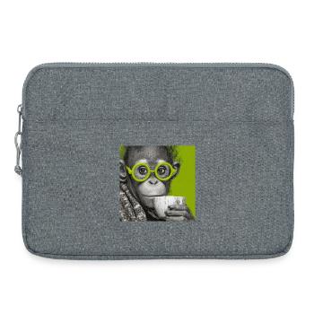 Affe mit Kaffee und Brille in Grün - Laptoptasche 15" - Grau meliert - Vorne
