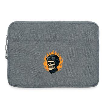 Crâne biker stylisé casque et flammes - Sacoche pour ordinateur portable 15 pouces - gris chiné - Devant