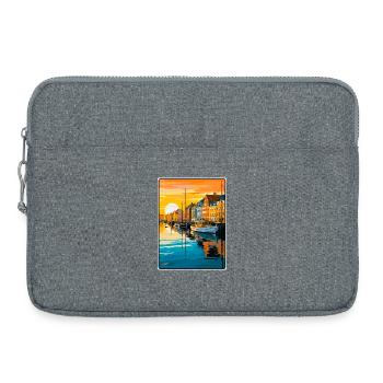 Copenhagen Denmark Sunset Harbour Illustration - Laptop bag 15" - heather grey - Front