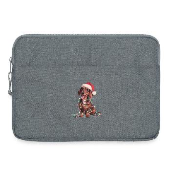 Teckel avec lumières de Noël et bonnet de Père Noël - Sacoche pour ordinateur portable 15 pouces - gris chiné - Devant