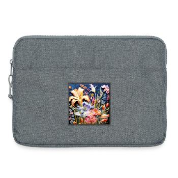 Motif floral en technique de broderie sur bleu foncé - Sacoche pour ordinateur portable 15 pouces - gris chiné - Devant