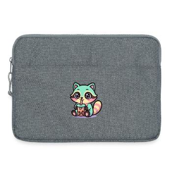 Kawaii Raccoon Drinking Boba Tea - Laptop bag 15" - heather grey - Front