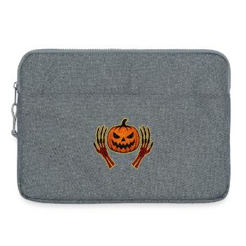 Pumpkin with Skeleton Hands Halloween Design - Laptop bag 15" - heather grey - Front