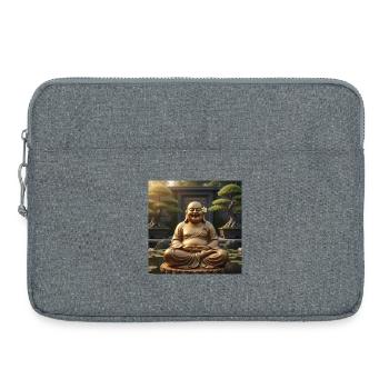 Golden Laughing Buddha Garden Figurine - Laptop bag 15" - heather grey - Front