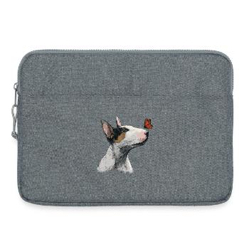 Curious Bull Terrier with Butterfly - Laptop bag 15" - heather grey - Front